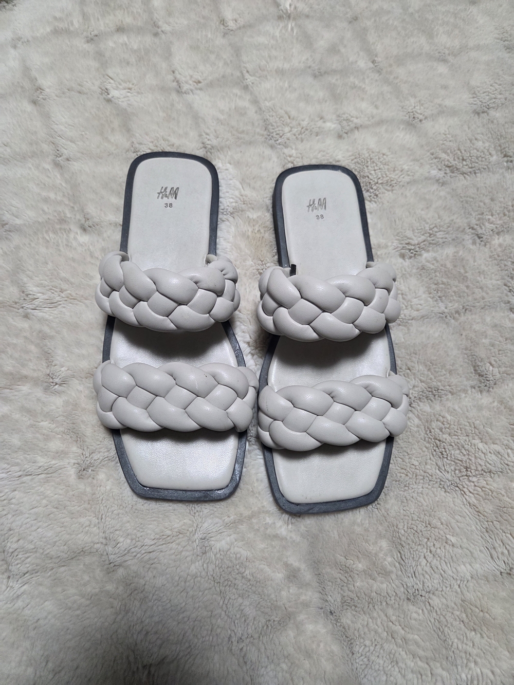 H&M Braided Double-Strap Slide Sandals in Light Gray